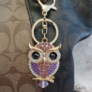 Purple and Gold Owl Bag Charm Keychain